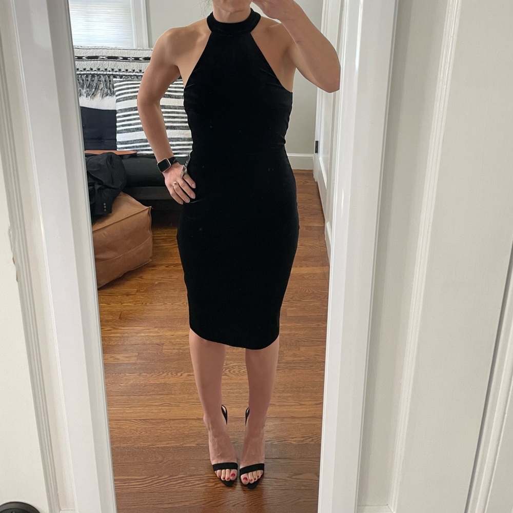 Perfect little black dress. NWT, velour, black, halter neck.